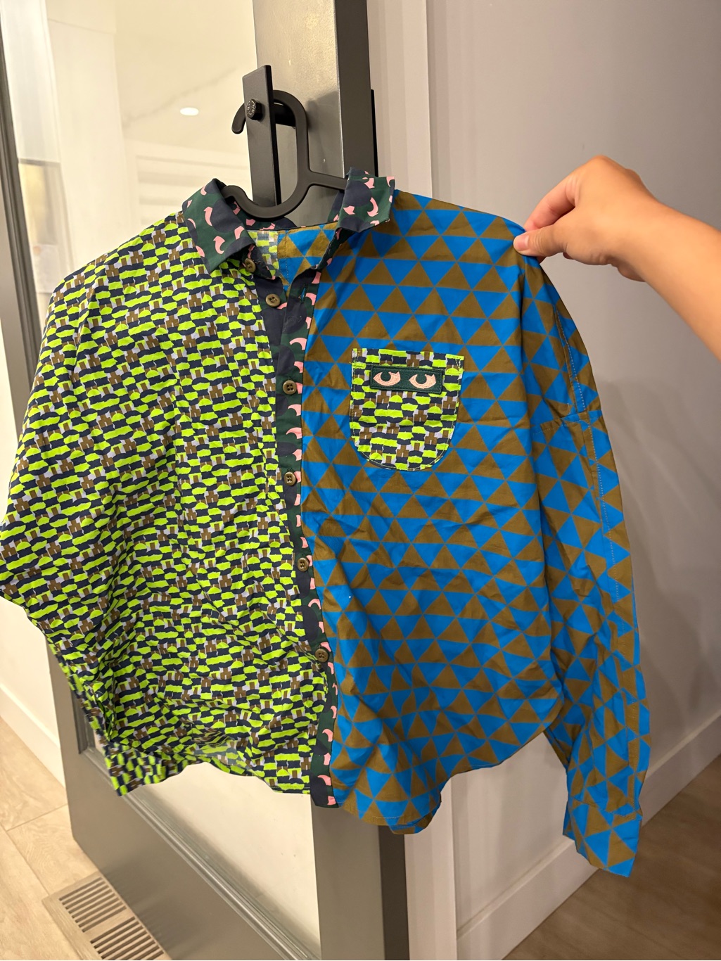 Kids Mixed-Pattern Button-Down Shirt In Blue & Green
